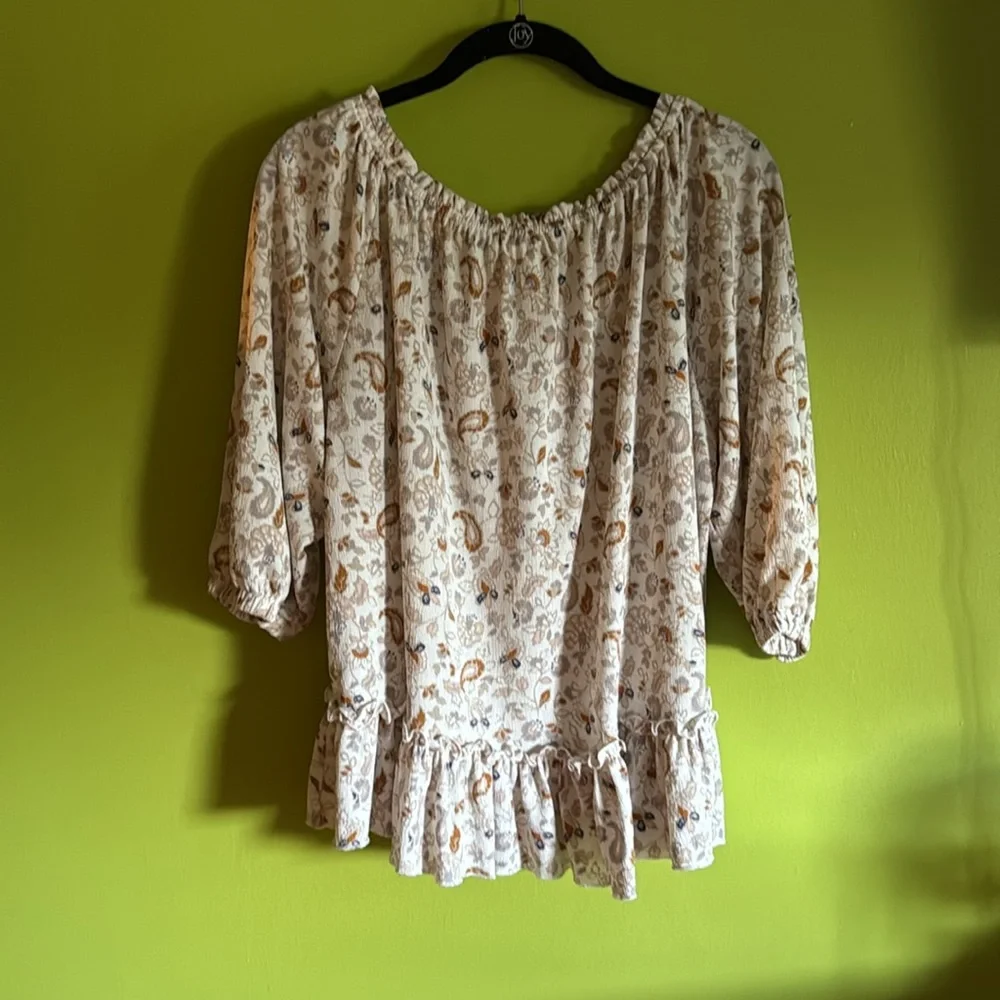 Melloday Winter White On/Off The Shoulder Floral Top Blouse Size XL - Picture 5 of 7